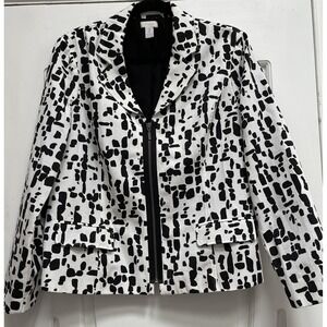 NWOT Chico's 2 Zip Up Jacket‎ Black and White Lined Jacket Cotton Polyester